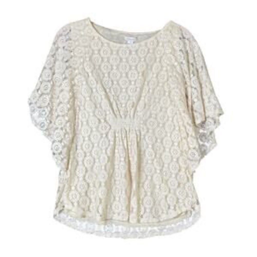 Chicos cream lace overlay gathered waist batwing top size xlarge